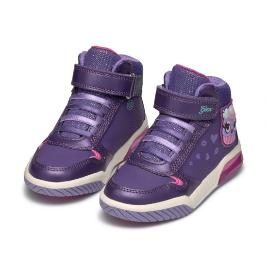 Geox Ανατομικά Παιδικά Sneakers Inek Girl μωβ με φωτάκια 