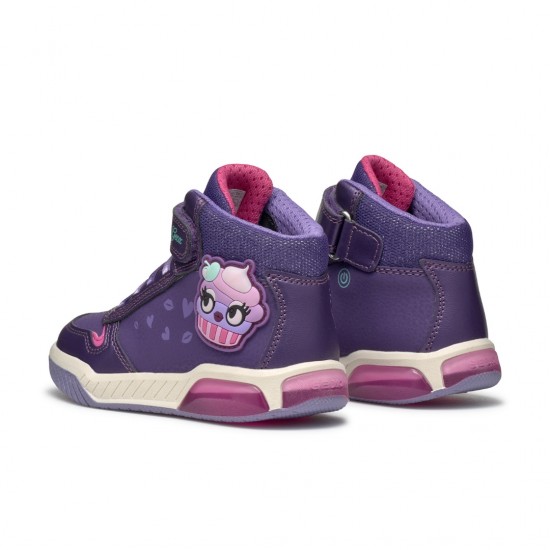 Geox Ανατομικά Παιδικά Sneakers Inek Girl μωβ με φωτάκια 