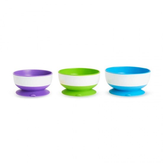 Munchkin Stay Put Bowl Πολύχρωμα Μπολ Φαγητού Με Βεντούζα Στήριξης 6+ Μηνών 3 Τμχ