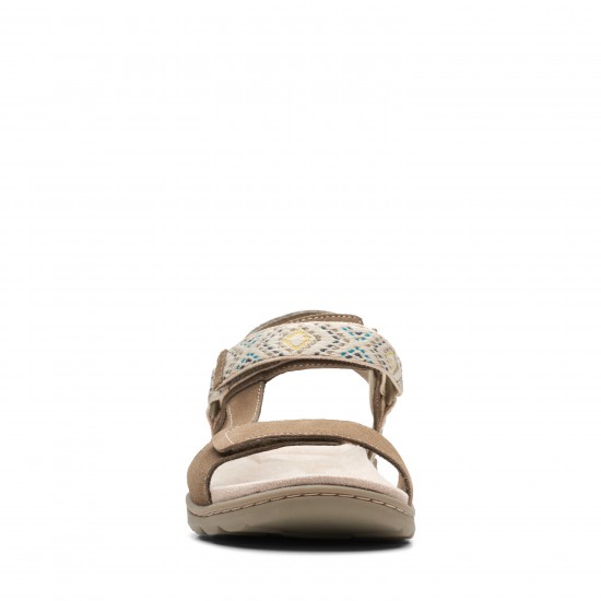 Clarks Amanda Step Olive Suede Ανατομικά Δερμάτινα Σανδάλια Λαδί