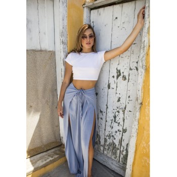 Γυναικείο Crop top κοντό μανίκι με δέσιμο στην πλάτη λευκό